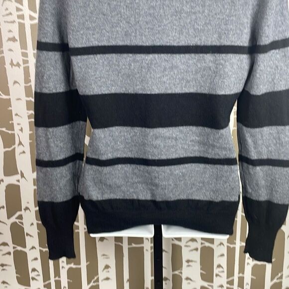 Cashmere Cowl Neck Striped Sweater L Black & Gray - Picture 8 of 9